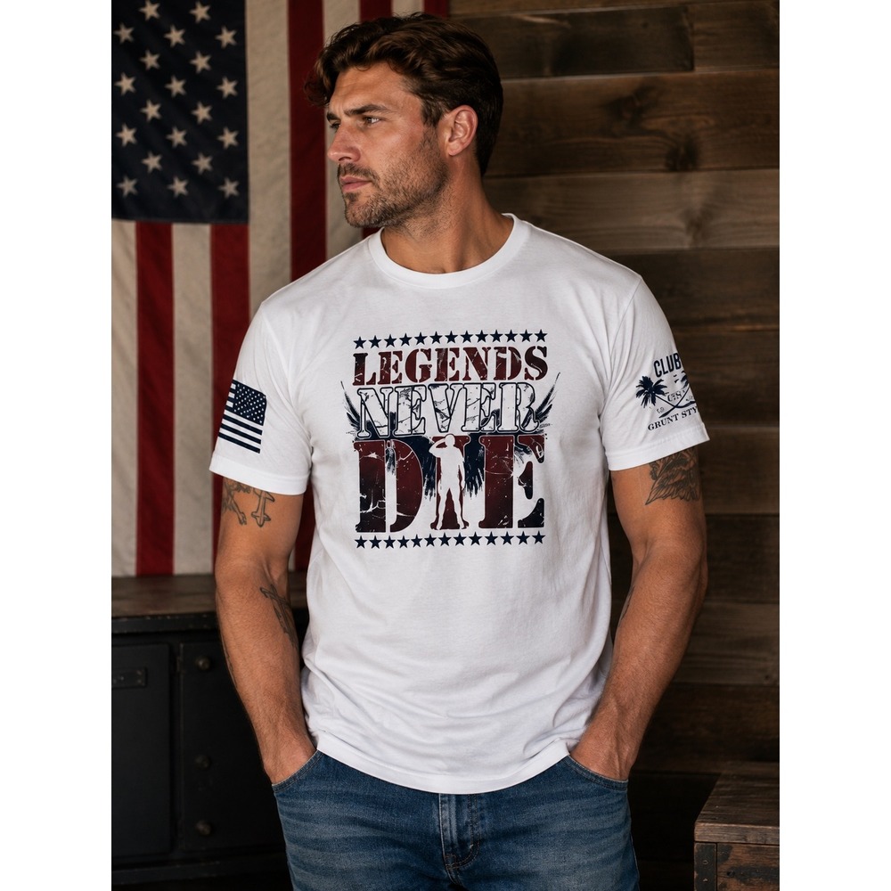 Grunt Style Legends Never Die White Graphic T-Shirt Mens Large Patriotic Tee